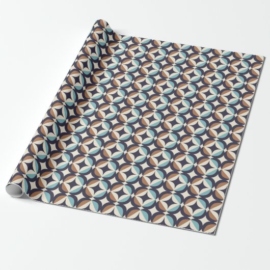 Mid-Century Modern Brown & Blauwgroen Pattern Cadeaupapier (Uitgerold)