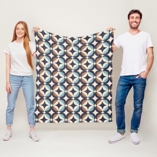 Mid-Century Modern Brown & Blauwgroen Pattern Fleece Deken (In situ)