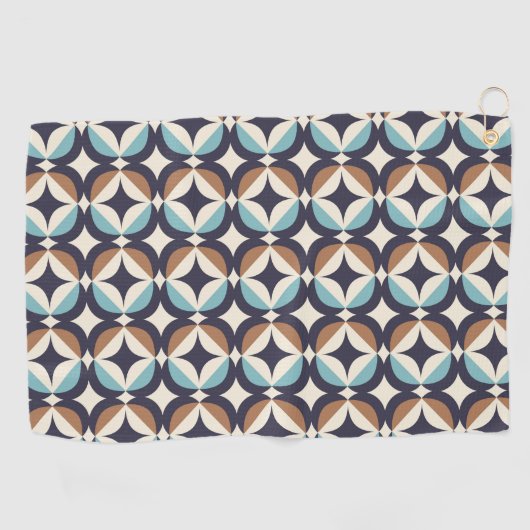 Mid-Century Modern Brown & Blauwgroen Pattern Golfhanddoek (Horizontaal)