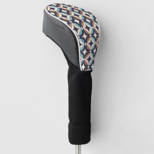 Mid-Century Modern Brown & Blauwgroen Pattern Golfheadcover (Schuin)