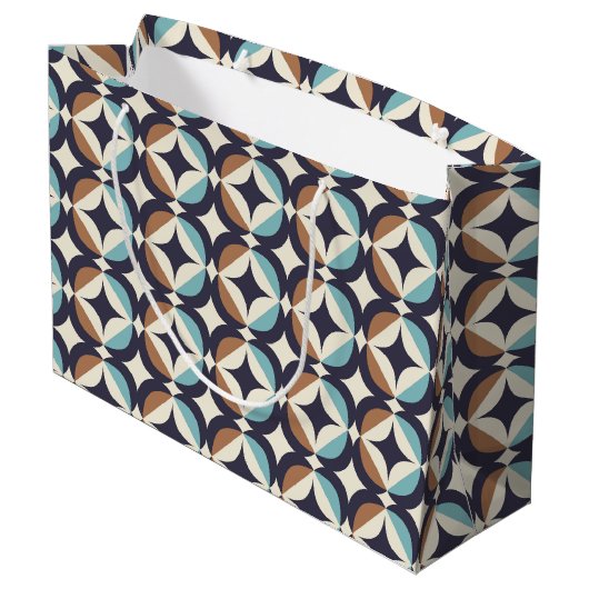Mid-Century Modern Brown & Blauwgroen Pattern Groot Cadeauzakje (Achterkant Gekanteld)
