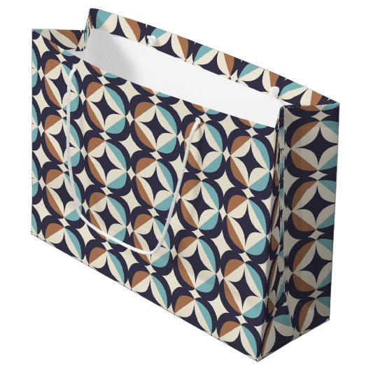 Mid-Century Modern Brown & Blauwgroen Pattern Groot Cadeauzakje (Voorkant Gekanteld)