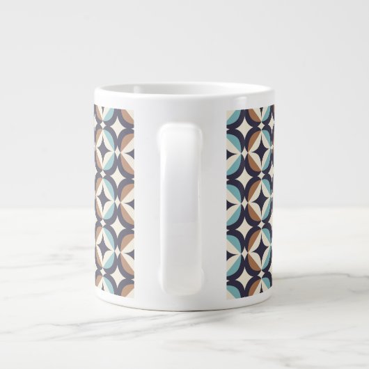 Mid-Century Modern Brown & Blauwgroen Pattern Grote Koffiekop (Achterkant)