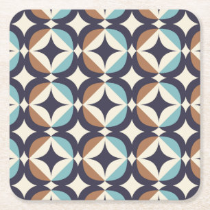 Mid-Century Modern Brown & Blauwgroen Pattern Kartonnen Onderzetters