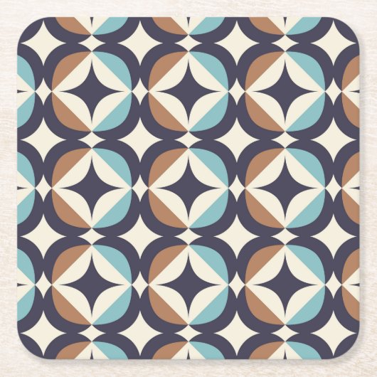 Mid-Century Modern Brown & Blauwgroen Pattern Kartonnen Onderzetters (Voorkant)
