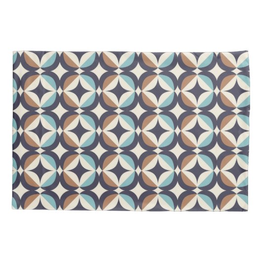 Mid-Century Modern Brown & Blauwgroen Pattern Kussensloop (Achterkant-Links)