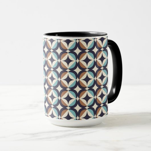 Mid-Century Modern Brown & Blauwgroen Pattern Mok (Voorkant rechts)