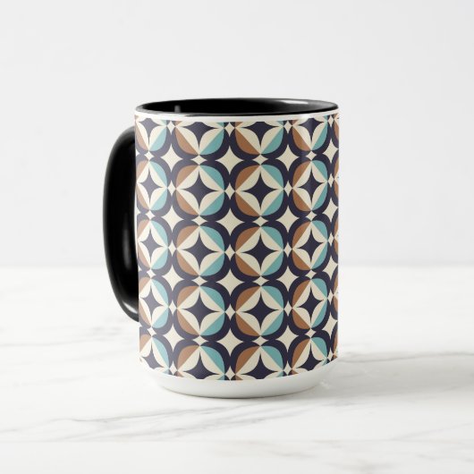 Mid-Century Modern Brown & Blauwgroen Pattern Mok (Voorkant links)