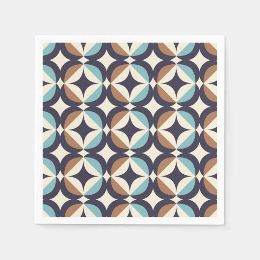 Mid-Century Modern Brown & Blauwgroen Pattern Servet (Voorkant)