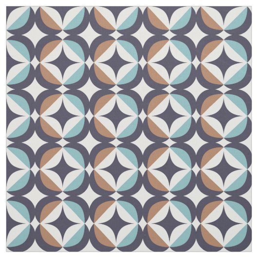 Mid-Century Modern Brown & Blauwgroen Pattern Stof (Swatch)