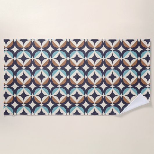 Mid-Century Modern Brown & Blauwgroen Pattern Strandlaken (Voorkant)