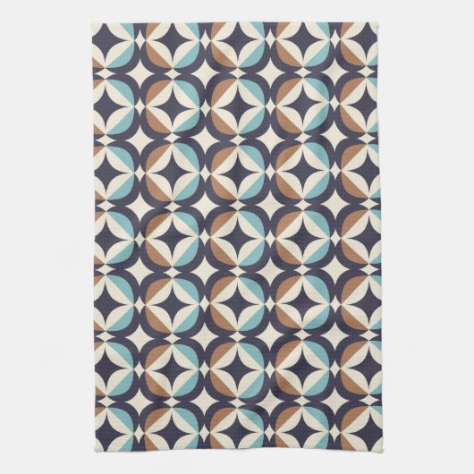 Mid-Century Modern Brown & Blauwgroen Pattern Theedoek (Verticaal)