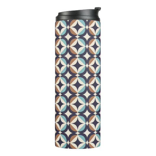 Mid-Century Modern Brown & Blauwgroen Pattern Thermosbeker (Gedraaid links)