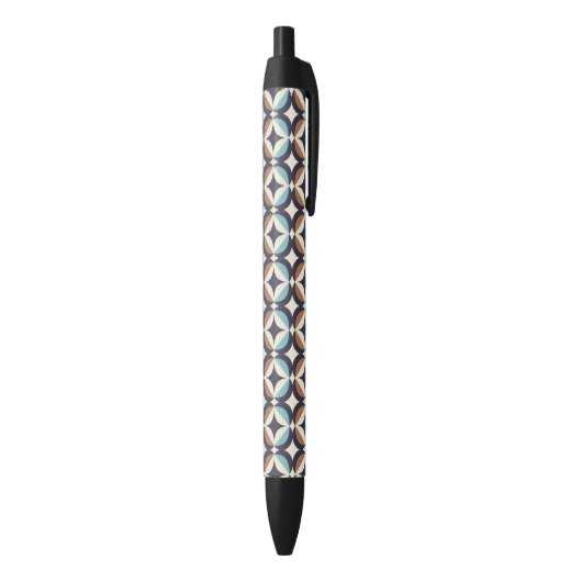 Mid-Century Modern Brown & Blauwgroen Pattern Zwarte Inkt Pen (Achterkant (Verticaal))