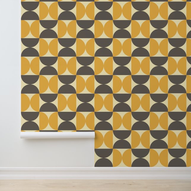 Mid-Century Modern Brown & Gold Pattern Behang (Applicatie)