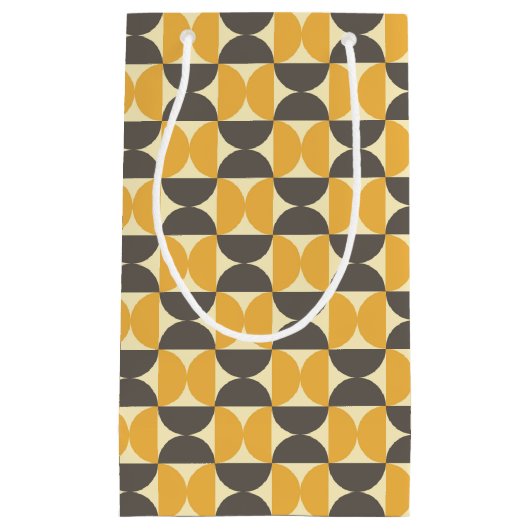 Mid-Century Modern Brown & Gold Pattern Klein Cadeauzakje (Voorkant)