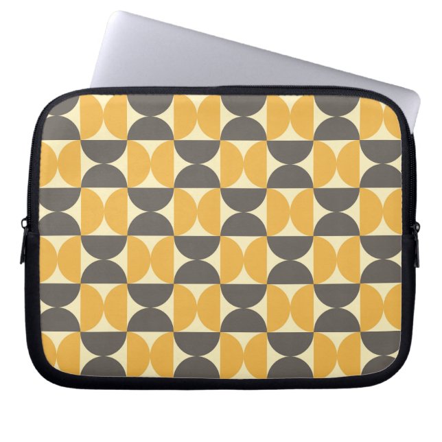 Mid-Century Modern Brown & Gold Pattern Laptop Sleeve (Voorkant)