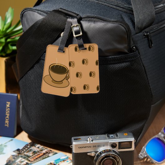 Mid Century Modern Bruin Gezellige Koffie Cup Bagagelabel (Voorkant /achterkant)