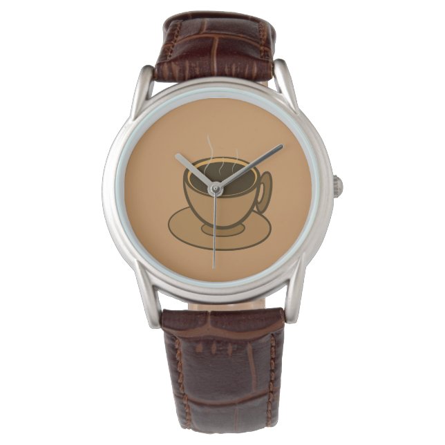 Mid Century Modern Bruin Gezellige Koffie Cup Horloge (Voorkant)