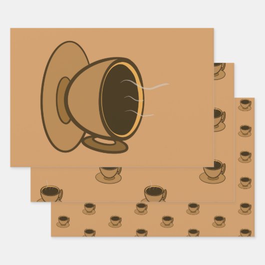 Mid Century Modern Bruin Gezellige Koffie Cup Inpakpapier Vel (Set)