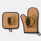 Mid Century Modern Bruin Gezellige Koffie Cup Ovenwant & Pannenlap Set (Voorkant)