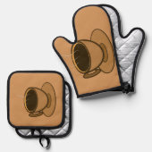 Mid Century Modern Bruin Gezellige Koffie Cup Ovenwant & Pannenlap Set (Voorkant / Achterkant)