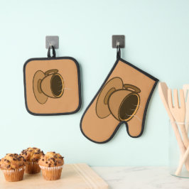 Mid Century Modern Bruin Gezellige Koffie Cup Ovenwant & Pannenlap Set