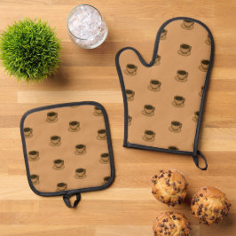 Mid Century Modern Bruin Gezellige Koffie Cup Ovenwant & Pannenlap Set