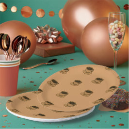 Mid Century Modern Bruin Gezellige Koffie Cup Papieren Bordje