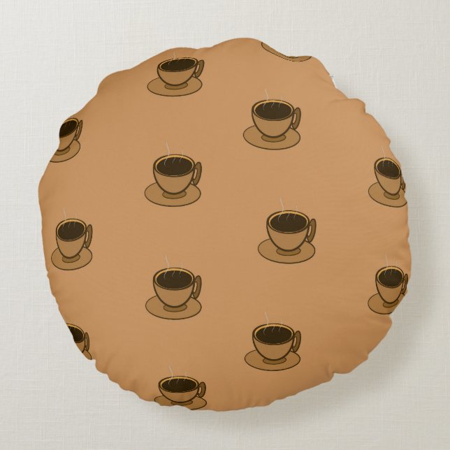 Mid Century Modern Bruin Gezellige Koffie Cup Rond Kussen (Achterkant)