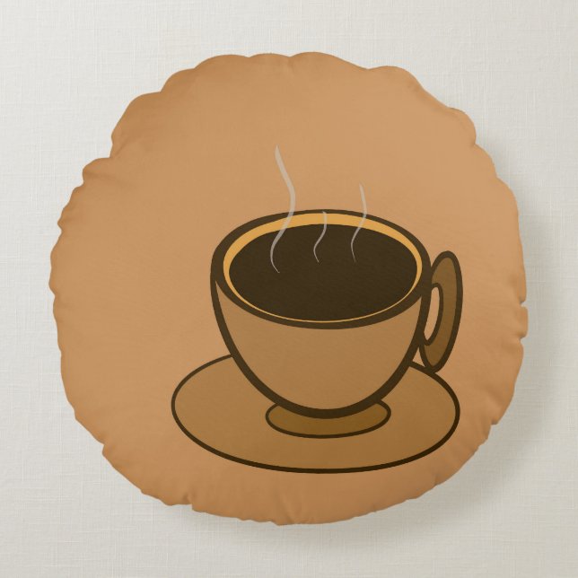 Mid Century Modern Bruin Gezellige Koffie Cup Rond Kussen (Voorkant)