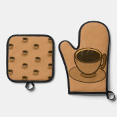 Mid Century Modern Bruin Gezellige Koffiewinkel Ovenwant & Pannenlap Set (Voorkant)