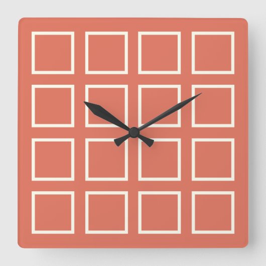 Mid-Century Modern Burnt Orange Tile Pattern Clock Vierkante Klok (Voorkant)