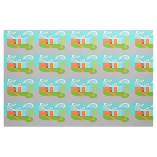 Mid Century Modern Cartoon House Fabric Stof (Yard (91,4 cm))