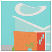 Mid Century Modern Cartoon House Fabric Stof (Close Up)