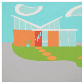Mid Century Modern Cartoon House Fabric Stof (Swatch)