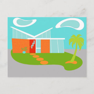 Mid Century Modern Cartoon House Postcard Briefkaart