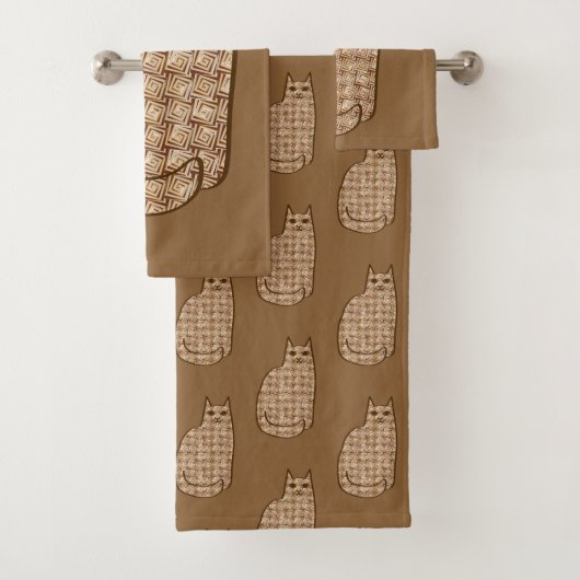 Mid-Century Modern Cat, Beige en Light Brown Bad Handdoek (Insitu)