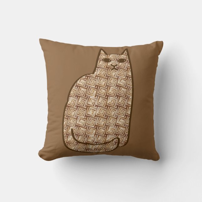 Mid-Century Modern Cat, Beige en Light Brown Kussen (Voorkant)
