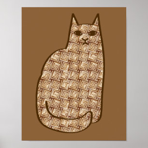 Mid-Century Modern Cat, Beige en Light Brown Poster