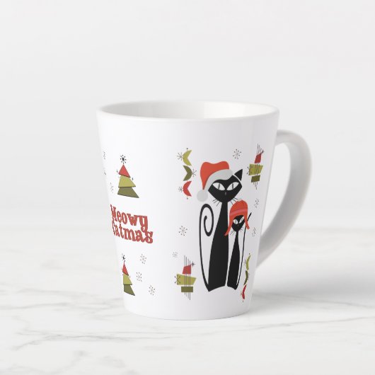Mid Century Modern Cat Christmas Mok MCM Meowy Cat (Rechterhoek)