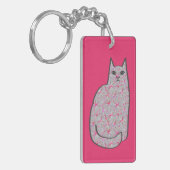 Mid-Century Modern Cat, Fuchsia Pink en Grey Sleutelhanger (Voorkant Links)