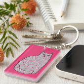 Mid-Century Modern Cat, Fuchsia Pink en Grey Sleutelhanger (Voorkant Rechts)