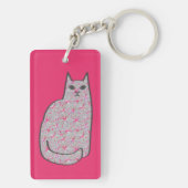 Mid-Century Modern Cat, Fuchsia Pink en Grey Sleutelhanger (achterkant)