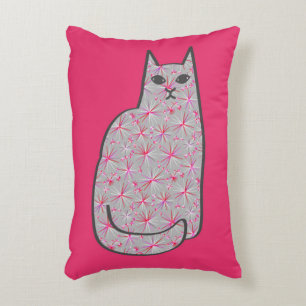 Mid-Century Modern Cat, Grey and Fuchsia Pink Accent Kussen