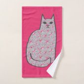 Mid-Century Modern Cat, Grey and Fuchsia Pink Bad Handdoek (Handdoek)