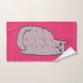 Mid-Century Modern Cat, Grey and Fuchsia Pink Bad Handdoek (Handdoek)
