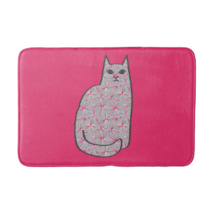 Mid-Century Modern Cat, Grey and Fuchsia Pink Badmat