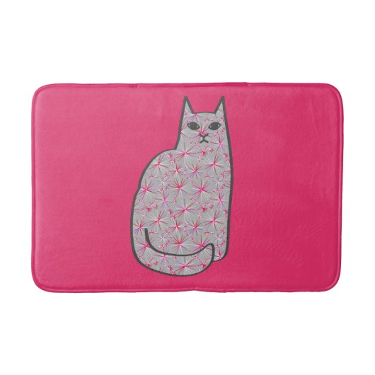 Mid-Century Modern Cat, Grey and Fuchsia Pink Badmat (Voorkant)