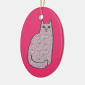 Mid-Century Modern Cat, Grey and Fuchsia Pink Keramisch Ornament (Links)